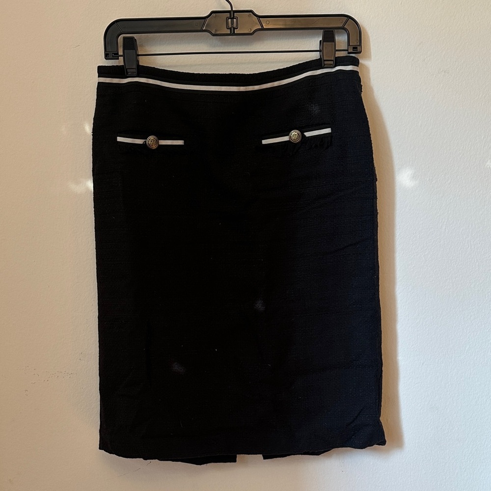 Talbots Black Tweed Pencil Skirt with White Accents